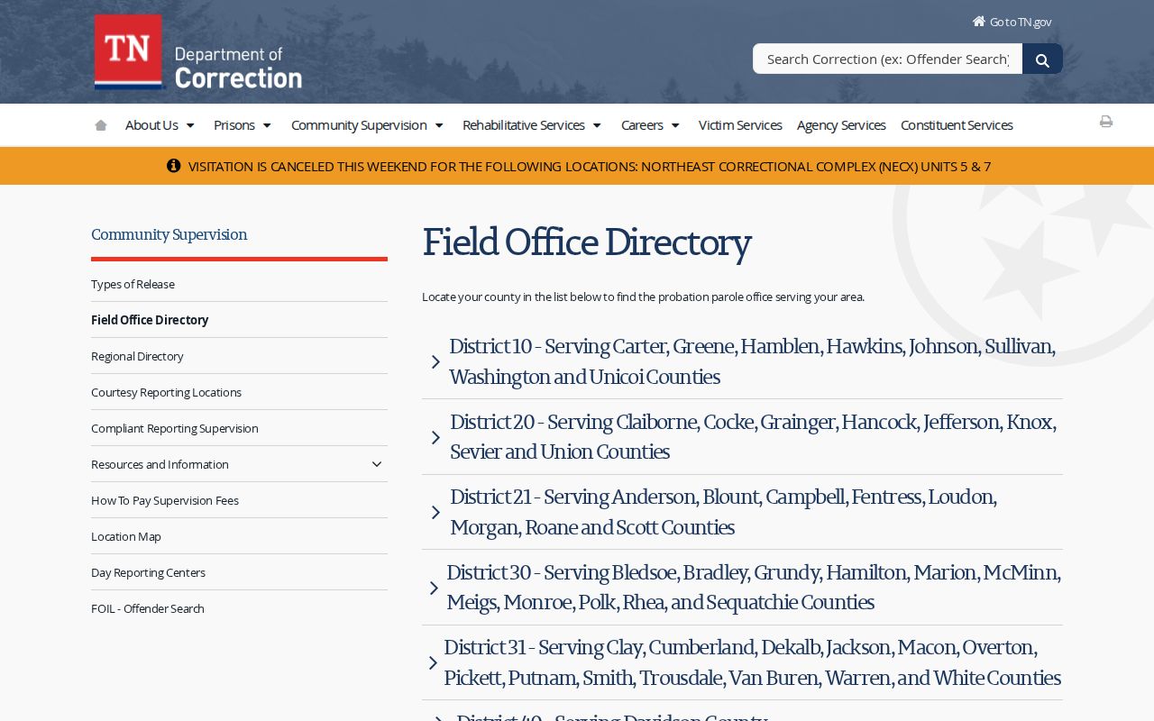 Lake County post-release supervision field office directory